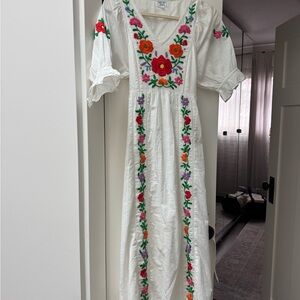 Pink City Prints Embroidered Folk Flowers Laura Dress